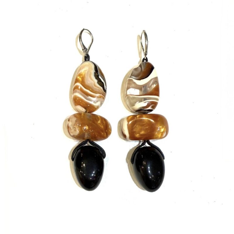 BOUCLES D'OREILLES LIS CARAMEL & NOIR